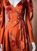 AI generated Fashionable evening orange summer dress on a mannequin. ai generative. ai generative photo
