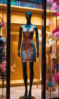 AI generated mini dress with low neckline on a mannequin. ai generative photo