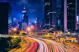 Street traffic in Hong Kong at night photo