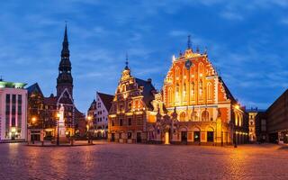 Panorama Riga Town Hall Square with House of the Blackheads, St. photo