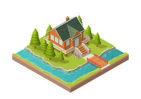 Isometric house with a beautiful river vector