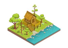 Isometric house with a beautiful river vector