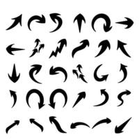 doodle of various black arrow signs on a white background, set of various signs. vector