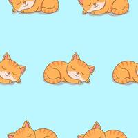 seamless pattern with the theme of a sleeping orange cat, in a flat design style vector