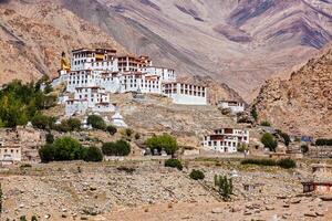 Likir Gompa Tibetan Buddhist monastery in Himalayas photo