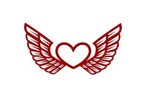 Vector illustration of red heart with wings on white background