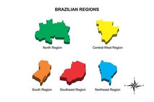 Set vector map regions of brazil on white background