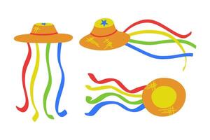 Vector set hat with colorful ribbons Brazilian folklore bumba my boi festival accessory on white background