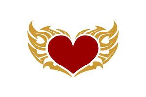 Vector illustration of heart with wings on red background