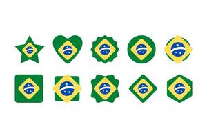 Vector Set of Geometric Shapes of Brazil Flag on White Background