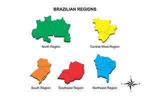 Set vector map regions of brazil on white background