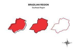 Set vector map map of the southeast region of Brazil on white background