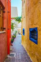 Scenic picturesque streets of Chania venetian town. Chania, Creete, Greece photo