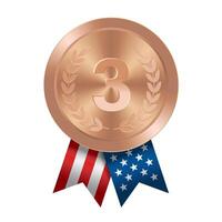 Bronze award sport medal with USA ribbons and star vector