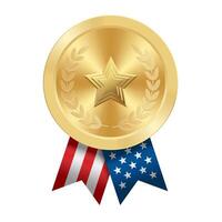 Golden award sport medal with USA ribbons and star vector