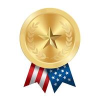 Golden award sport medal with USA ribbons and star vector