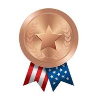 Bronze award sport medal with USA ribbons and star vector