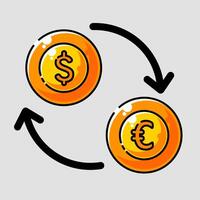 arrows pointing to a dollar sign and a dollar sign on a coin vector