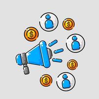 megaphone with coins and people around it vector