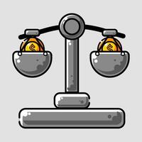 cartoon of a scale with two coins on it vector