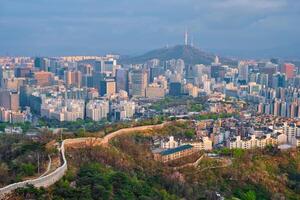 Seoul skyline on sunset, South Korea. photo