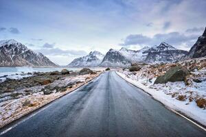 Road in Norway on Lofoten islands photo