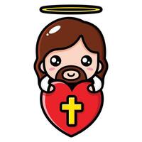 cute jesus hugging love heart vector