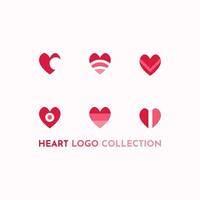 Heart logo collection set with six shapes. vector