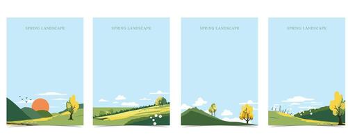 Spring landscape background with mountain and tree Editable vector illustration for postcard,a4 vertical size