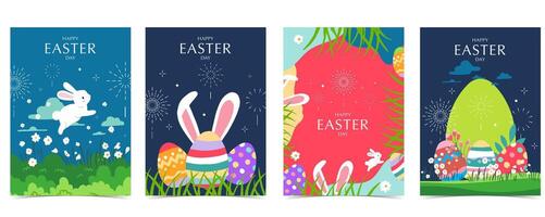 colección de Pascua de Resurrección antecedentes conjunto con Conejo y huevo en jardín editable vector ilustración para a4 vertical tarjeta postal