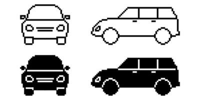 side and front view pixel art car icon set isolated on white background vector