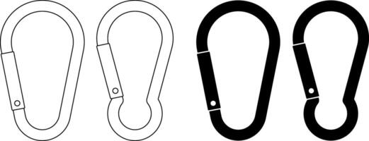 outline silhouette Carabiner clip icon set vector