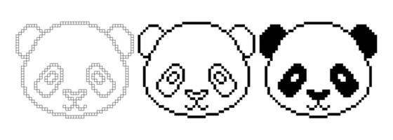 pixel art panda face icon set isolated on white background vector