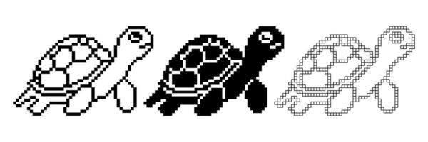 side view pixel art turtle icon set isolated on white background vector