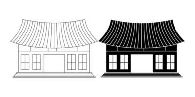 outline silhouette hanok icon set isolated on white background vector