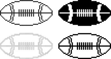 black white Pixel art american football ball icon set vector