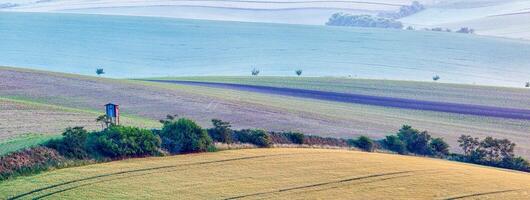 Moravian rolling landscape with hunting tower shack photo