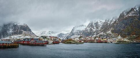 A village on Lofoten Islands, Norway. Panorama photo