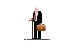 Senior businessman holding briefcase on isolated background, Vector illustration.