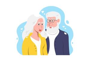 Cartoon elderly couple in love on isolated background, Vector illustration.