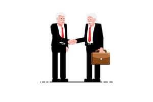 Senior businessman greeting shaking hands on isolated background, Vector illustration.