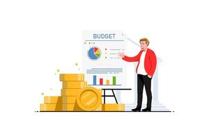 Budget planner concept, Businessman presentation money plan of company summary report, Digital marketing illustration. vector