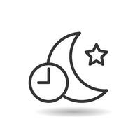 Night moon and running clock sign or night time icon isolated vector illustration.