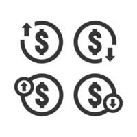 Dollar up and down icon symbol set isolated vector illustration.