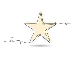 Hand drawn doodle star in continuous one line art isolated vector illustration.