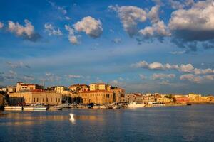 Yachts and boats in picturesque old port of Chania, Crete island. Greece photo