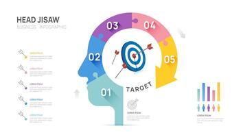 Infographic Head arrow diagram template for business education. Modern 5 steps, digital marketing data, presentation vector infographics.