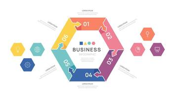 infografía hexágono rompecabezas diagrama modelo para negocio. moderno cronograma entrante paso, digital márketing datos, presentación vector infografía.