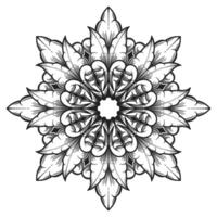 black and white round floral ornament decoration vector