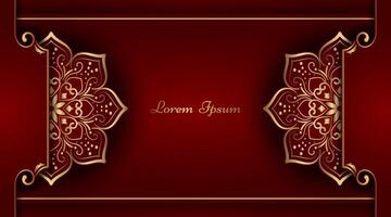Red background with golden mandala ornament vector